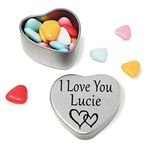 I Love You Lucie Mini heart shaped silver gift tin filled with mini chocolates. Great as a birthday present or a gift to show someone special how much you love them