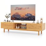 COSTWAY TV Stand for TVs up to 70 Inches, Bamboo TV Cabinet Media Entertainment Center with Sliding Doors and 3 Storage Compartments, 160cm TV Unit Console Table for Living Room Bedroom, Natural