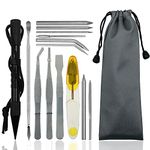 14 Pieces Paracord Fid Marlinspike Set, lyfLux Stainless Steel Lacing Needles Smoothing Knotting Tools for Paracord Work Leather Weaving (Black)