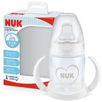 NUK First Choice Learner Cup Sippy Cup | 6-18 Months | Leak-Proof Silicone Spout | Anti-Colic Vent | BPA-Free | 150ml | White & Grey