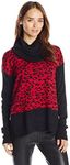 Buffalo David Bitton Women's Bejack Cowl Neck Leopard Print Pullover Sweater, Black/Red, Small