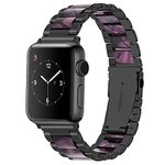 YISIWERA Compatible for Resin Apple Watch Bands 38mm 40mm 41mm Black Purple Stainless Steel Watch Band Strap for Women Men Replacement Wristbands for iWatch SeriesSE/ 7/6/5 4/3/2/1