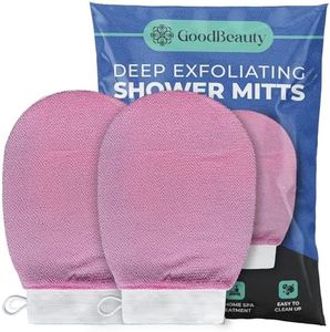 GoodBeauty 2 Pack White Shower Exfoliating Gloves Bath Massage Scrubbing, Shower Exfoliating Mitt for Men Women Shower Body Scrub, Unclog Deep Pore Gentle Viscose Fiber (Pink)