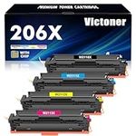 206X Toner Cartridges 4 Pack High Yield (with Chip) Compatible for HP 206X 206A W2110X W2110A Work for HP Color MFP M283fdw M283cdw M283 Pro M255dw M255 Series Printer Ink (Black Cyan Yellow Magenta)