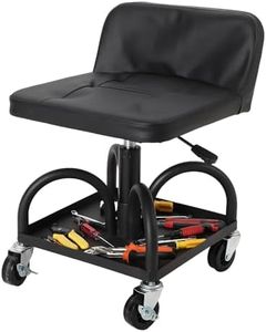 Rolling Mechanic Stool, 300 LBS Capacity, 16" to 21" Height Adjustable Shop Stool with Soft Cushion, Tool Tray & 3" 360° Lockable Swivel Wheels for Garage, Auto Repair, Workshop, Heavy Duty, Black