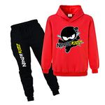 Ninja Kidz Boy's Solid Color Hooded Sweater Suit Girls Casual Sports Hoodie and Trousers (Red,9-10 Years,9 Years,10 Years)