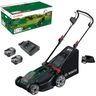 Bosch Cordless Lawn Mower ROTAK18V2-43 (Cutting Width: 43 cm, Height of Cut: 30-75 mm, 40 l Fabric Grass Bag, Mulch Plug, incl 2 x 18V Battery and Charger)