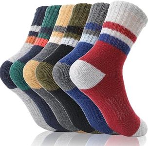 EBMORE Kids Merino Wool Hiking Socks Boys Toddlers Girls Winter Thermal Thick Warm Boot Cushion Ski Snow Gift Socks Stocking Stuffers 6 Pairs(Stripes,8-12 Years)