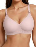 Showyoo Wireless Bras for Women Full Coverage Jelly Bra Pink Supportive Seamless Bralettes No Underwire Comfy Tshirt Bras