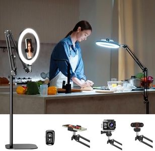 Latest Black Ring Light Overhead Phone Camera Mount, Evershop Ring Light with Stand and Phone Holder Stand for Recording, 10” Ring Light Tripod for iPhone for Video,Streaming, Zoom, Tiktok, YouTube