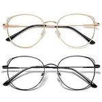 ANDWOOD Cat Eye Blue Light Blocking Glasses Women 2 PACK Hipster Metal Computer Eyeglasses Frame Anti Eye Strain Headache Rose Gold Black