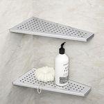 Bernkot Corner Shower Shelf 2PCS, Trapezoid Shaped Bathroom Shelves 12'' for Tiled Wall, 304 Stainless Steel Grout in Shelf, No Drilling Needed (Silver)