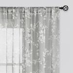 FMFUNCTEX Grey Sheer Curtains for Living Room White Floral Print Curtains 96 Inches Long for Bedroom Plum Blossom Flax Linen Blend Drapes Semi Sheer Rod Pocket Window Curtains 2 Panels Grey