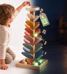 Nolia Wooden Marble Run Music Tree, Montessori Ball Drop Toy for Toddlers and Kids - 3 Glow in the Dark Marbles, 12 Large 1.4 Inch Wooden Balls, 25 Inch Musical Marble Tree, Ages 3+