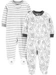 Simple Joys by Carter's Unisex Babies' Fleece Footed Sleep and Play, Pack of 2, Penguin/Stripe, 0-3 Months