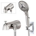 PROOX All Metal Tub Spout with Diverter, 6 Settings Hand held Shower with ON/OFF Pause Switch, Bathtub Faucet with Sprayer Brushed Nickel