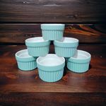 Mirakii Ceramic Colored Ramekin Bowl 100 ml set of 6, Microwave & Dishwasher Safe, for Baking and Serving Cupcake, Souffle, Pudding and Dessert (GREEN- WHITE)