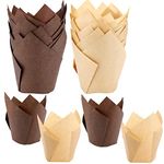 Augshy 120PCS Tulip Cupcake Liners, Muffin Baking Cupcake Paper Liners Treat Cups for Weddings, Birthdays, Baby Showers, Brown and Natural