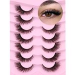 False Lashes Natural Look Faux Mink Lashes Fluffy Fake Eyelashes 16MM Cat Eye Lashes Wispy False Eyelashes 7 Pairs