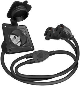 Veepeak 15 Amp Shore Power Inlet RV Flanged Power Plug NEMA 5-15P 125V AC Electrical Outlet Receptacle with Dual 18’’ Extension Cords & Waterproof Cover for Camper Trailer Boat Van Shed, ETL Listed