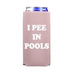 Capital City Commerce Can Cooler - I Pee In Pools Slim Can Cooler - Funny Spiked Seltzer Coolie Drink Accessory (Pink)