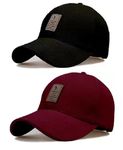 SELLORIA Brand A Adjustable Unisex Cap Quick Drying Sun Hat for Activites Sports Baseball Hat for Men and Women Freesize (Pack of 2) ANY AGE (BLACK & MAROON)