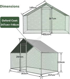 FoxHunter Outdoor Metal Chicken Run Cage – 3x8x2m Walk-In Poultry Enclosure