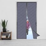 Magnetic Thermal Insulated Door Curtain，60x200cm，Durable Oxford Cloth &Thicken Cotton Fiber Fill for Garage Attic Doorways Hallway,Temporary Magnetic Screen Door,Windproof, Soundproof，Grey