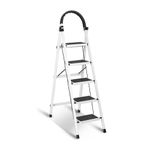 Sulfar Foldable Ladder 5 Steps, Home Ladder Folding Step Stool with Wide Anti-Slip Pedal, Adults Folding Sturdy Steel Ladder for Home, Kitchen, Garden, Office