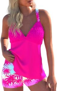 ROSEWE Women's Tankini Bathing Suits Smocked Solid Swimsuits with Shorts