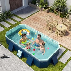 FOREOCELIV Foldable Non-Inflatable Hard Plastic Tanning Pool, Pet Pool with Triangle Support, 4-Layer Durable PVC Water Tub, Dual Fast Drainage (112.59" L x65.74 W x 19.68" H)