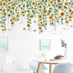 Runtoo Sunflower Wall Stickers Hanging Vines Floral Wall Art Decal for Kitchen Girls Bedroom Bathoom Kids Wall Decor