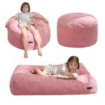 MAXYOYO Bean Bag Chair Bed for Kids, Convertible Bean Bag Folds from Lazy Chair to Floor Bed, Machine Washable Corded Fabric, Stuffed Floor Sofa Couch for Boys and Girls, Pink