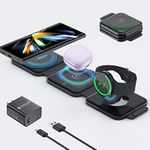 Wireless Charger 3 in 1, RELAXYO Travel Fast Wireless Charging Station for Samsung Galaxy Z Fold4/Flip4/S22+/S22/S22 Ultra/S21/S20/Note 20/10, Galaxy Watch 5 Pro/5/4/3/Active/LTE, Buds+/Live (Black)