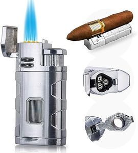 PROMISE Torch Lighter Triple Jet Flame Refillable Butane Lighter Windproof Lighter- Butane Not Included (Chrome)