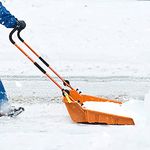 S AFSTAR 26-inch Sleigh Shovel, Heavy Duty Folding Snow Pusher Scoop w/Wheels and Adjustable Ergonomic Handle, Efficient Snow Plow for Walkways, Sidewalks (Orange)