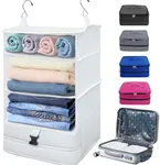 Lilyfantasy Portable Hanging Travel Shelves Bag, Travel Packing Cube Organizer, Large Capacity Carry-On Closet, Foldable Suitcase Storage with 4 Compartments (White)