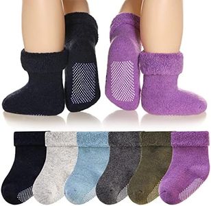 Eyean Baby Wool Grip Sock Soft Winter Warm Thick Non Slip Toddler Boy Girls Crew Socks For Children 6 Pairs (Solid Color-C, 0-12 Months)