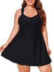 MiYang Women Plus Size Two Piece Swimsuits Flowy Tankini Swim Dress Bathing Suit with Shorts, Black, 20 Plus