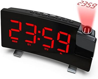 Ruspela Alarm Clock Projection, Radio Alarm Clock with 180° Rotatable Projector Adjustable Brightness Dual Alarm FM Radio for Bedroom