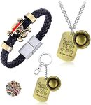 UoYu 23 pcs One P. Cosplay Luffy Necklace Pendant Keychain Anime Stickers PU Leather Bangle Skeleton Pendant Bracelet Wristband, Vinyl, No Gemstone