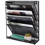 EASEPRES 6 Tier Mesh Wall Mounted File Holder Organiser, Metal Wall Mounting Magazine A4 Paper Storage Rack, Desk Filing Letter Holders for Office Home, Black