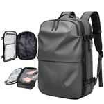 BlackVoyage Vacuum Seal Compression Travel Backpack 60L Expandable Airback Electric Vacpack Pump Water Resistant TSA Lock, Gray, 25L-60L (Without Air Pump), Modern