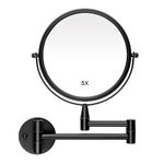 LONTAN 1 Pack Black Bathroom Mirror with 5x Magnification/Normal 8-Inch Double-sided Vanity Mirror Magnifying Mirror Shaving Mirror Wall Mounted Bathroom Mirrors Round Bathroom Mirrors Makeup Mirror