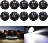 KEING 10 Pack Sealed Waterproof Mini Round 3/4 Inch White LED Marker Lights Signal Light 12V for Trailer Truck Bus Pickup Van ATV RV Lorry Caravan, 5 Years Warranty (Smoked Lens)
