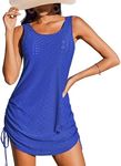 AI'MAGE Bathing Suit Cover Up for Women Crochet Hollow Out Sleeveless Swimsuit Coverup Drawstring Tank Dress S-XXL Snorkel Blue