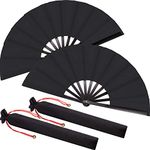 Large Folding Silk Hand Fan Hand Folding Fans Chinese Tai Chi Folding Fan for Men and Women Performance, Dance, Decorations, Festival, Gift (Black, 2 Packs)