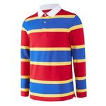 Men's Polo Shirts Long Sleeve Striped Dry Fit Casual Collared Pique Golf Polo Shirts for Men, Red Navy-b, S