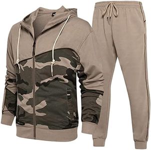 Men's Hooded Athletic Tracksuit Casual Full Zip Jogging SweatSuits, Tz93-khaki, XX-Large