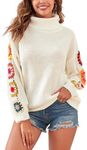 ZAFUL Women's Turtleneck Pullover Drop Shoulder Short Pullover Sweater, Flower-White, M